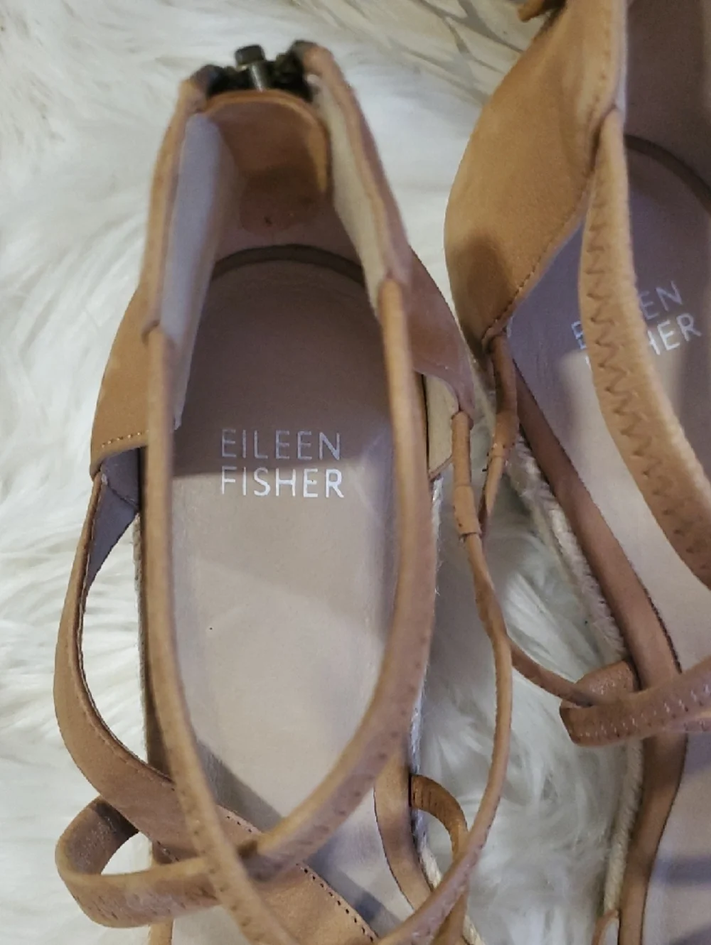 Nwot Eileen Fisher Tan Suede Crisscross Espadrille Wedges
